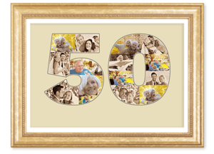 50 ans collage photo cadeau noces d or beige